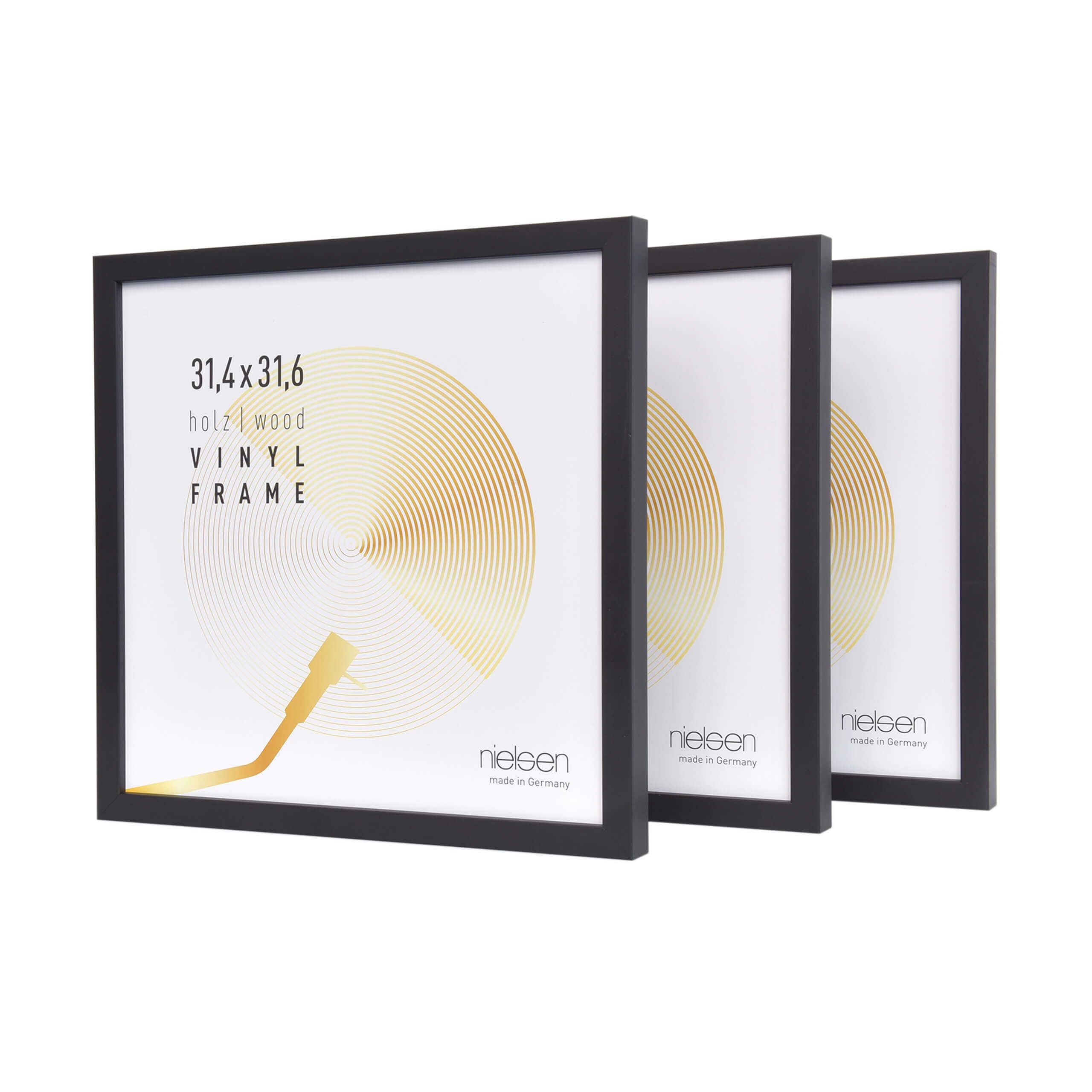 nielsen Vinyl Record Display Frame - Black Wood 31x31x2.5cm - fits Double LPs (Pack of 3) - with Easy Push-Turn Clips