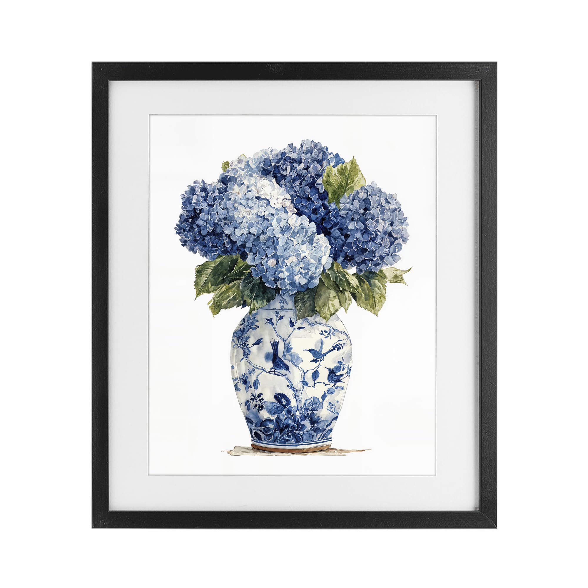'Blue Hydrangeas in Porcelain'| Framed Print Under Glass