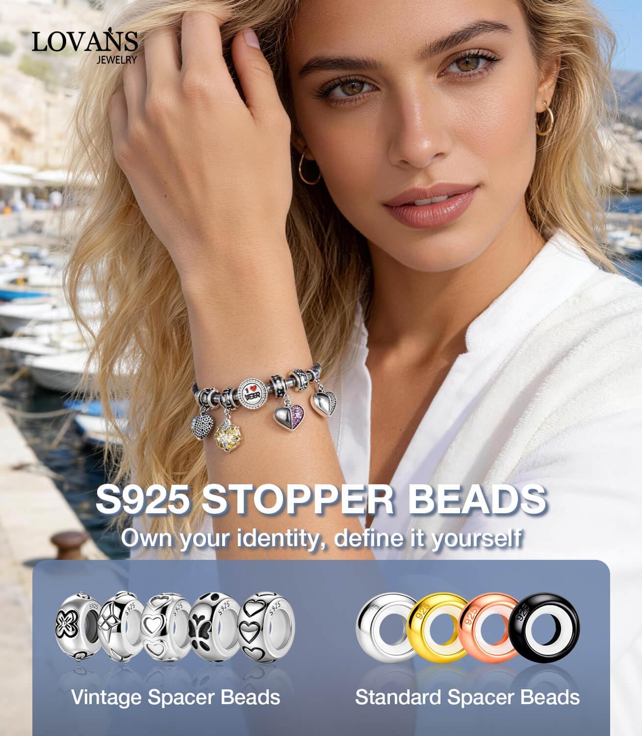 Lovans 925 Sterling Silver Stopper Charms for Bracelets, Stopper Beads Fit DIY Jewelry