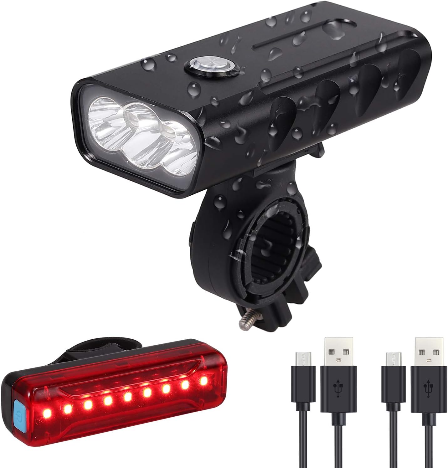 Kit Luci Per Bicicletta Ricaricabile USB DARKBEAM - 2 Fari LED E Luce Posteriore, Impermeabile IPX5