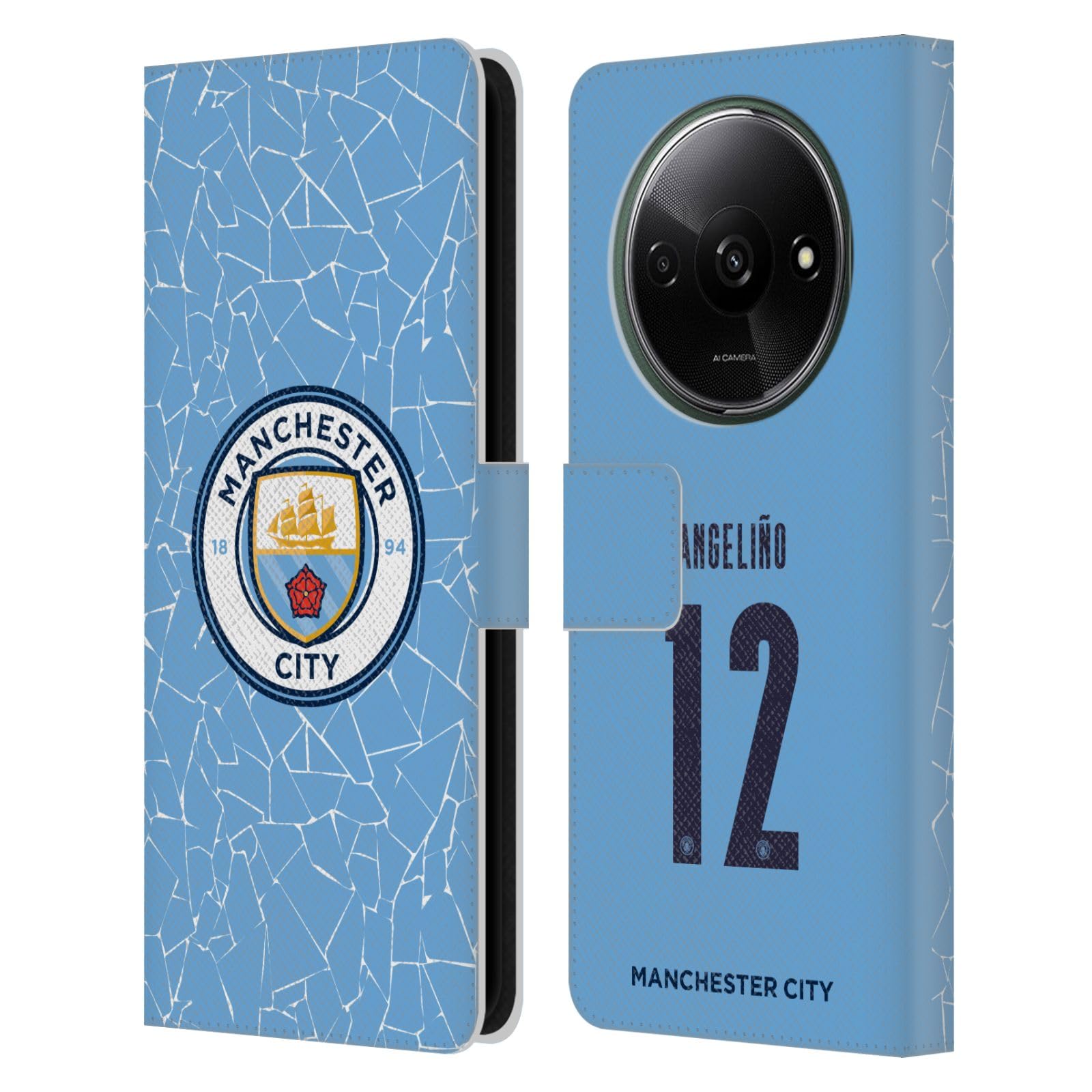 Head Case Designs Officially Licensed Manchester City Man City FC Angeliño 2020/21 Players Home Kit Group 2 Leather Book Wallet Case Cover Compatible with Xiaomi Redmi A3