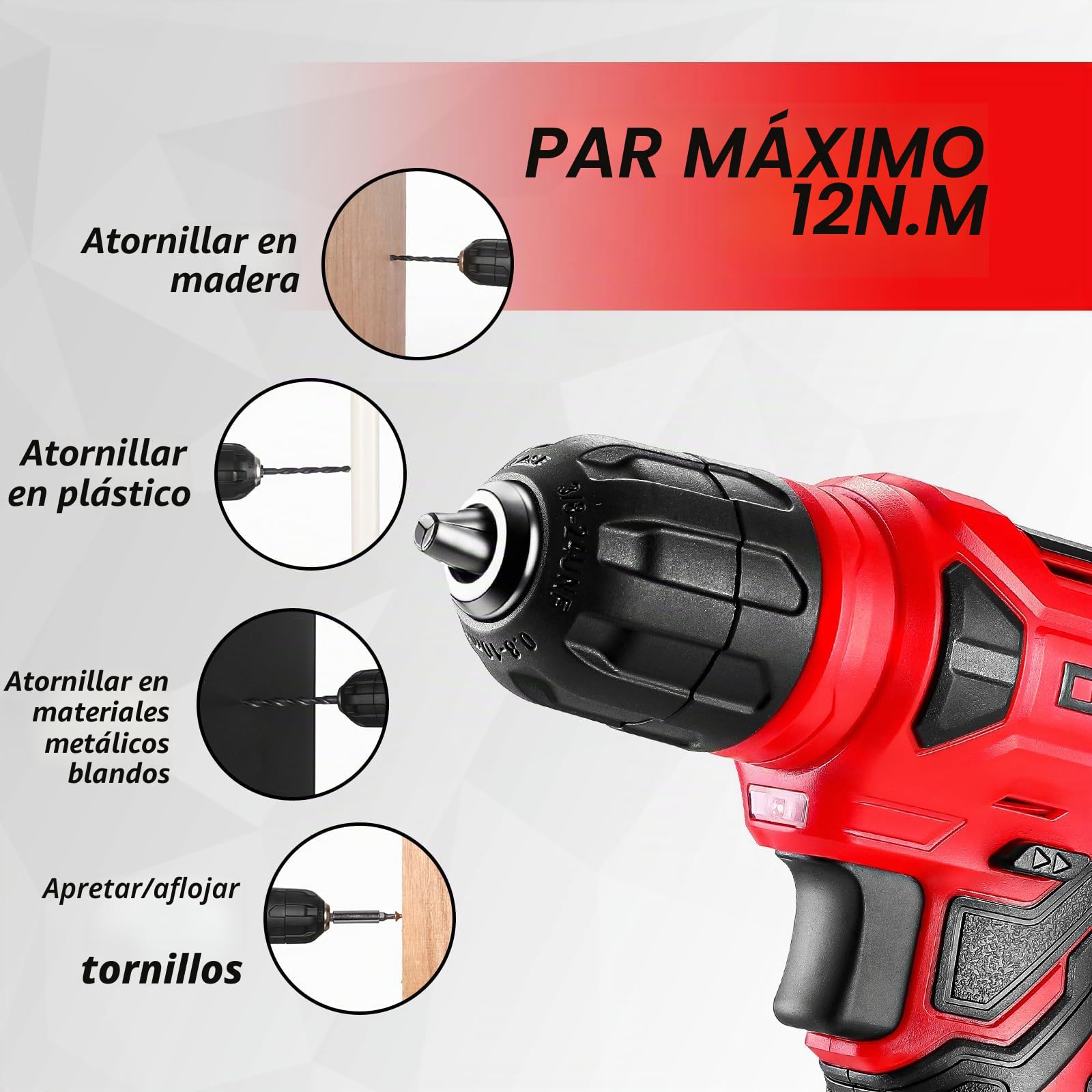 Juego de Taladro DEKOPRO: Juego de Herramientas con Taladro Inalámbrico Rojo de 8V, Kit de Herramientas para el Hogar con Taladro, Kits de Herramientas Manuales para Mujeres de 126 Piezas