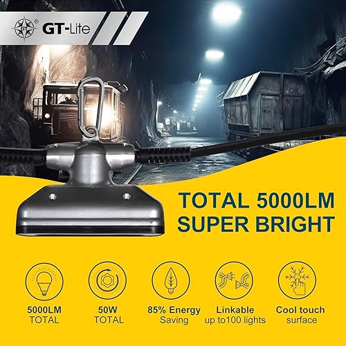 Miniatura 3 de GT-Lite Luz LED de trabajo de 50 pies 50 W, 5000 lúmenes, clasificación húmeda, luces de construcción enlazables para iluminación en el lugar de