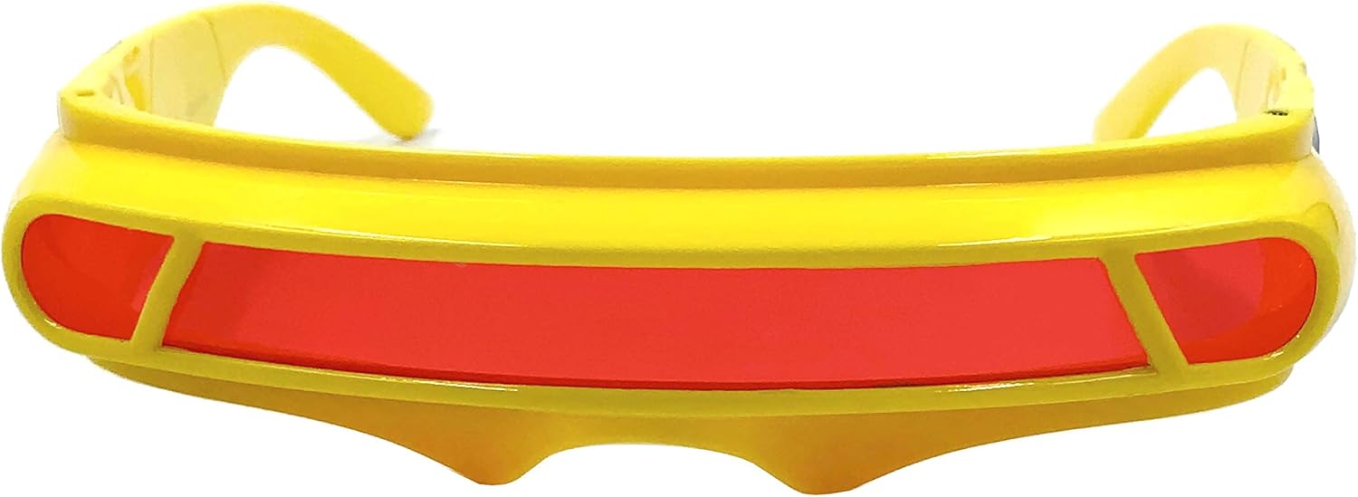 grinderPUNCH Futuristic Space Alien Costume Sunglasses Cyclops Shield Party Mirror Mono Lens 2 Pack (Yellow - Red Lens) - Image 4