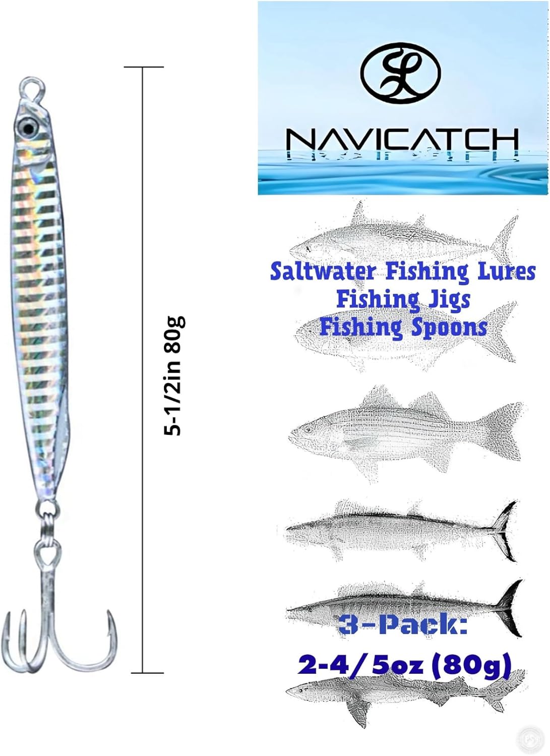 Saltwater Fishing Lures Fishing Jigs Fishing Spoons for Striped bass, Pompano, Spanish Mackerel ，Bluefish