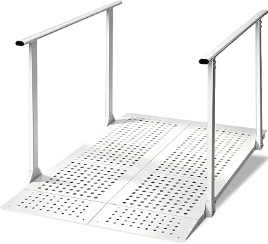 Handicap Ramp with Handrails for Home Steps, Curbs, Stairs, Doorway | Adjustable 5-12 Rise, Non-Slip Folding Wheelchair Ramp with Adjustable Flap 600lbs Load Capacity - 45 L X 34 W