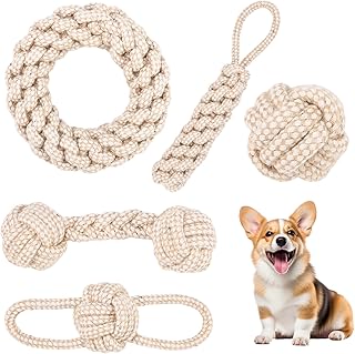 5 Stück Hundespielzeug Seil,Seilspielzeug für Kleine Hunde,Hundespielzeug Seil mit Knoten Ball,Geflochtene Hundeseile Spielzeug aus Baumwolle & Hanf,Baumwolle Interaktives Kauspielzeug für Welpen, Kle product image