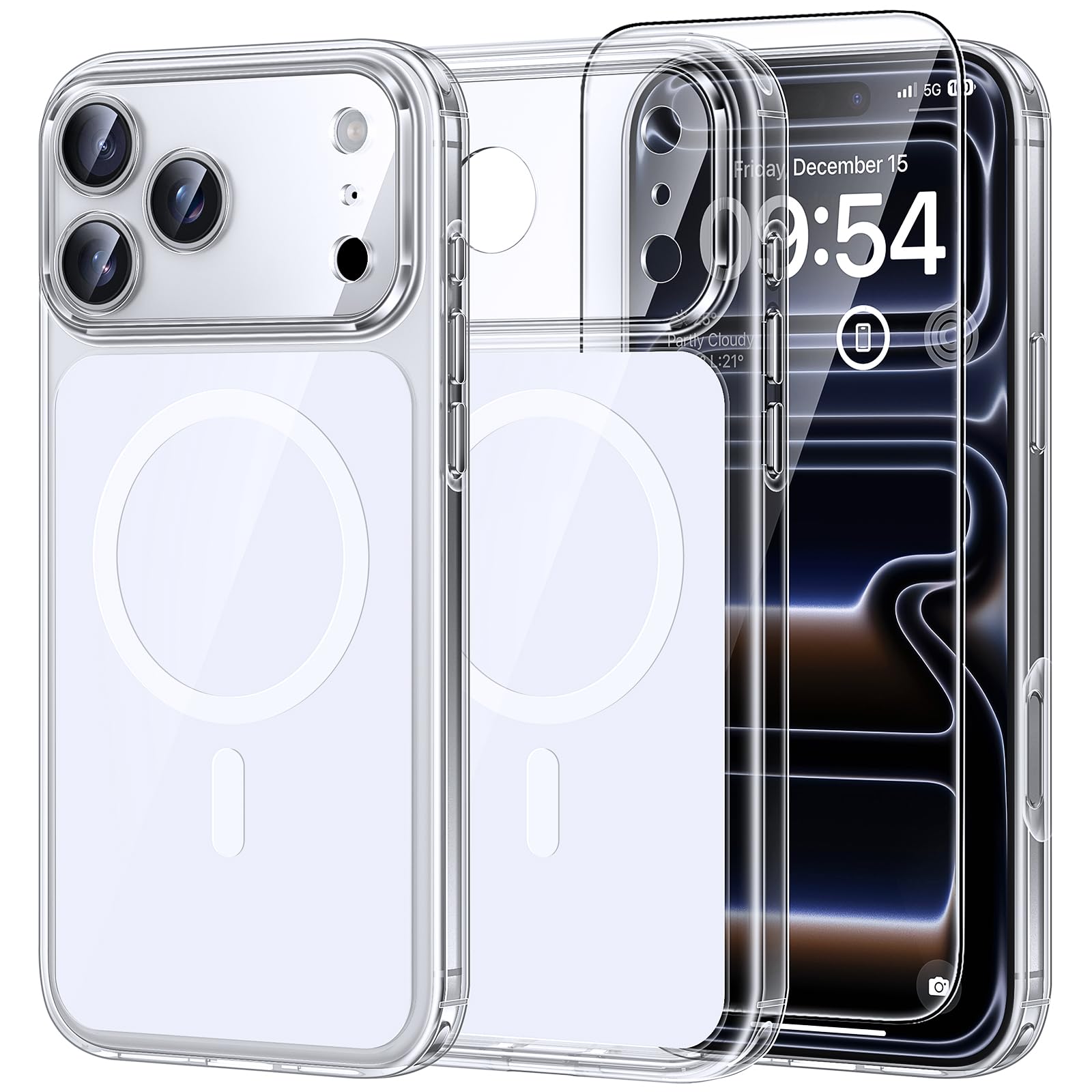 TAURI Funda para iPhone 13/iPhone 14, Compatible con MagSafe [No amarillea] con Vidrio Templado, Carcasa Nueva para iPhone 13/iPhone 14,Funda Ultra Fina antichoque - Transparente — view 121