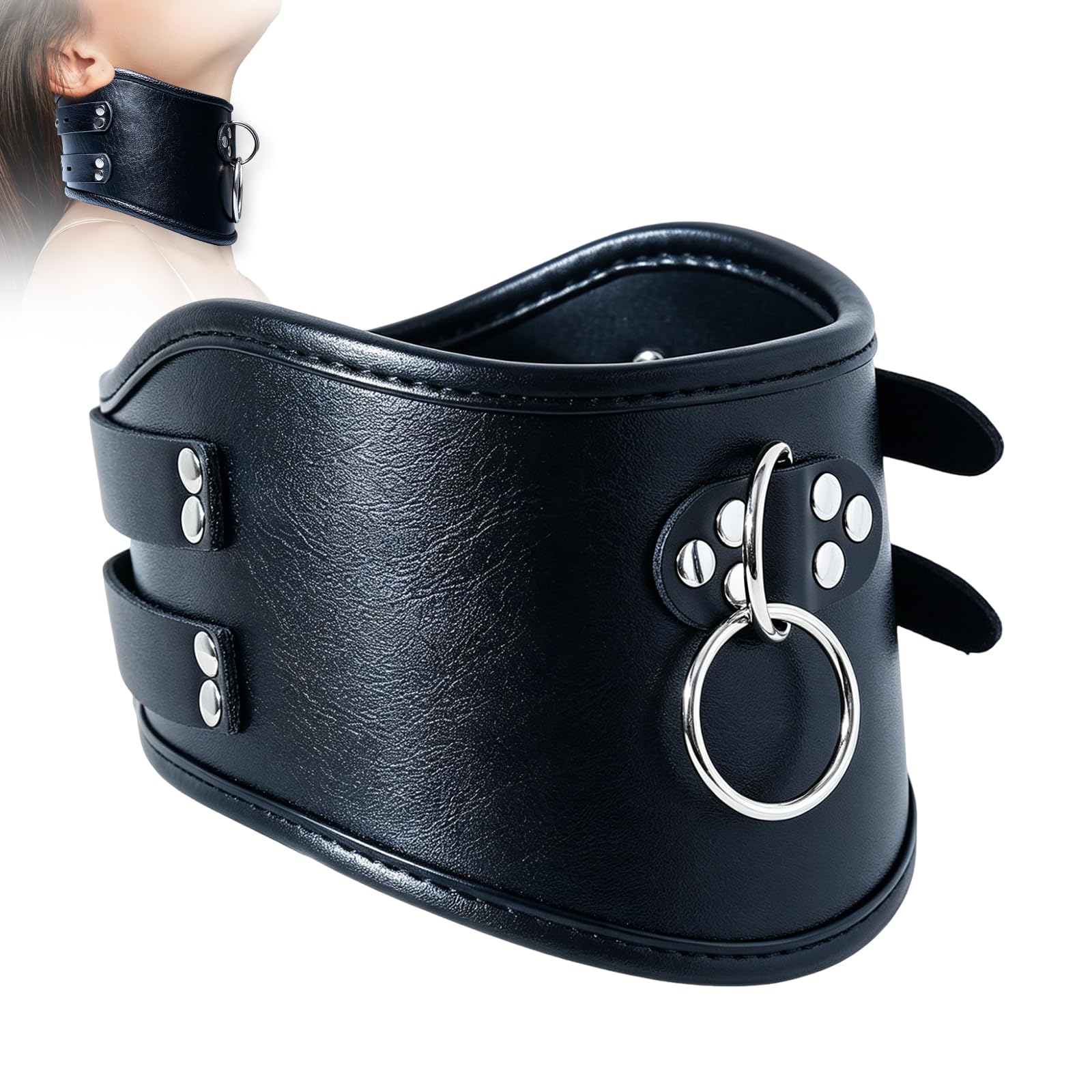 Collier en Cuir Corset Ras du Cou BDSM de Retenue pour Hommes et Femmes, Bondage pour le Sexe, Noir