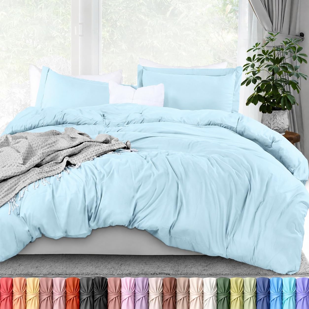 Utopia Bedding Duvet Cover Queen Size - 3 Piece with Zipper Closure - 1 Comforter Cover 90X90 Inches & 2 Pillow Shams 20X26 Inches (Ice Blue) Comforter Not Included