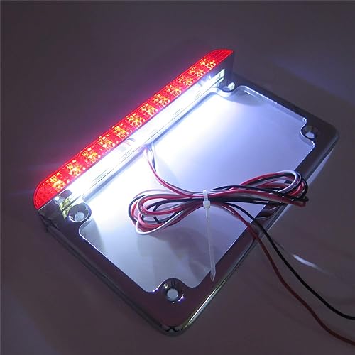 Miniatura 8 de HTTMT - Para motocicleta universal de 7 pulgadas x 4 pulgadas, soporte de placa de matrícula plana con barra LED de 6 pulgadas cromado PN