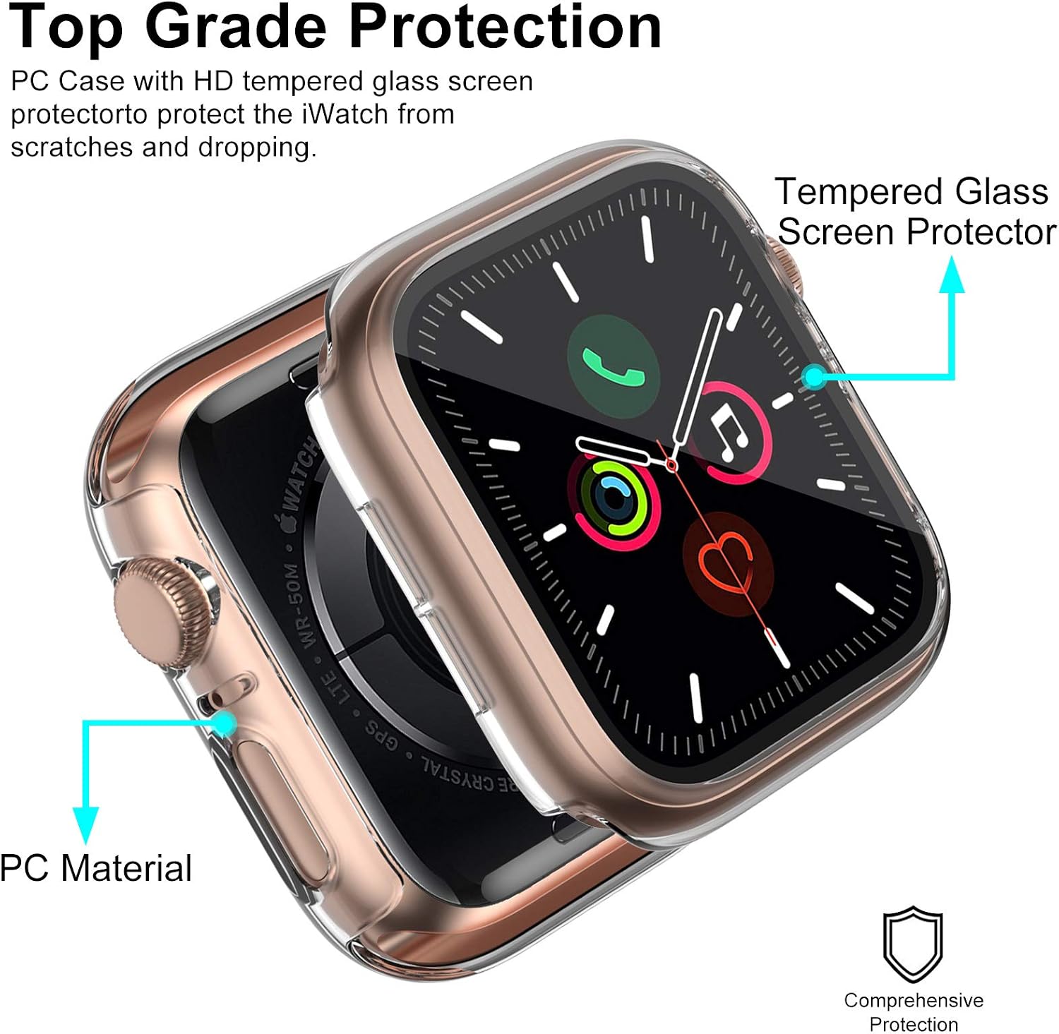 ZEBRE Case Compatible with Apple Watch Screen Protector 40mm, Hard PC Protective Bumper Case with HD Tempered Glass Screen Protector Compatible with iWatch SE Series 6/5/4 (Clear/Clear)