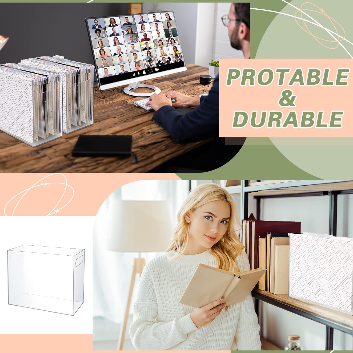 Thenshop 3 Pcs Acrylic File Organizer Acrylic Desktop File Box with Handle Hanging Folder Clear Holder Filing Box for Office Home School Letter Size Folder Storage, 12.2 x 5.5 x 9.4 Inch