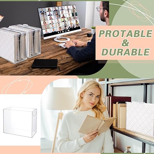 Miniatura 5 de Thenshop Organizador de archivos acrílicos de 3 piezas, caja de archivos de acrílico para escritorio con asa, carpeta para colgar, caja de archivo