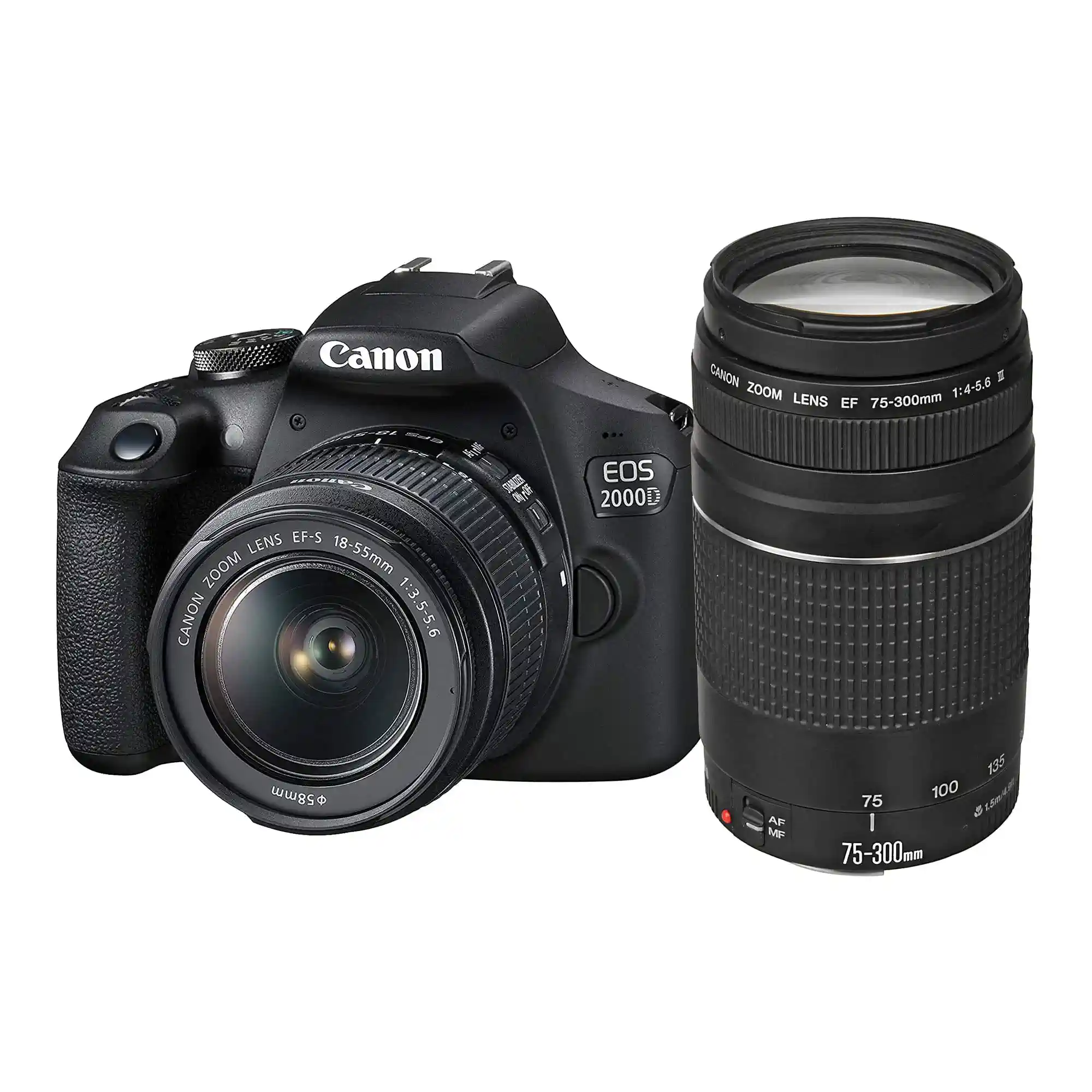 Canon EOS 2000D Spiegelreflexkamera (24,1 MP, DIGIC 4+, 7,5 (3,0 Zoll) LCD, Full-HD, WiFi, APS-C CMOS-Sensor) Inkl. Objektive EF-S 18-55mm is II F3.5-5.6 is II Und EF 75-300mm F4-5.6 III, Schwarz