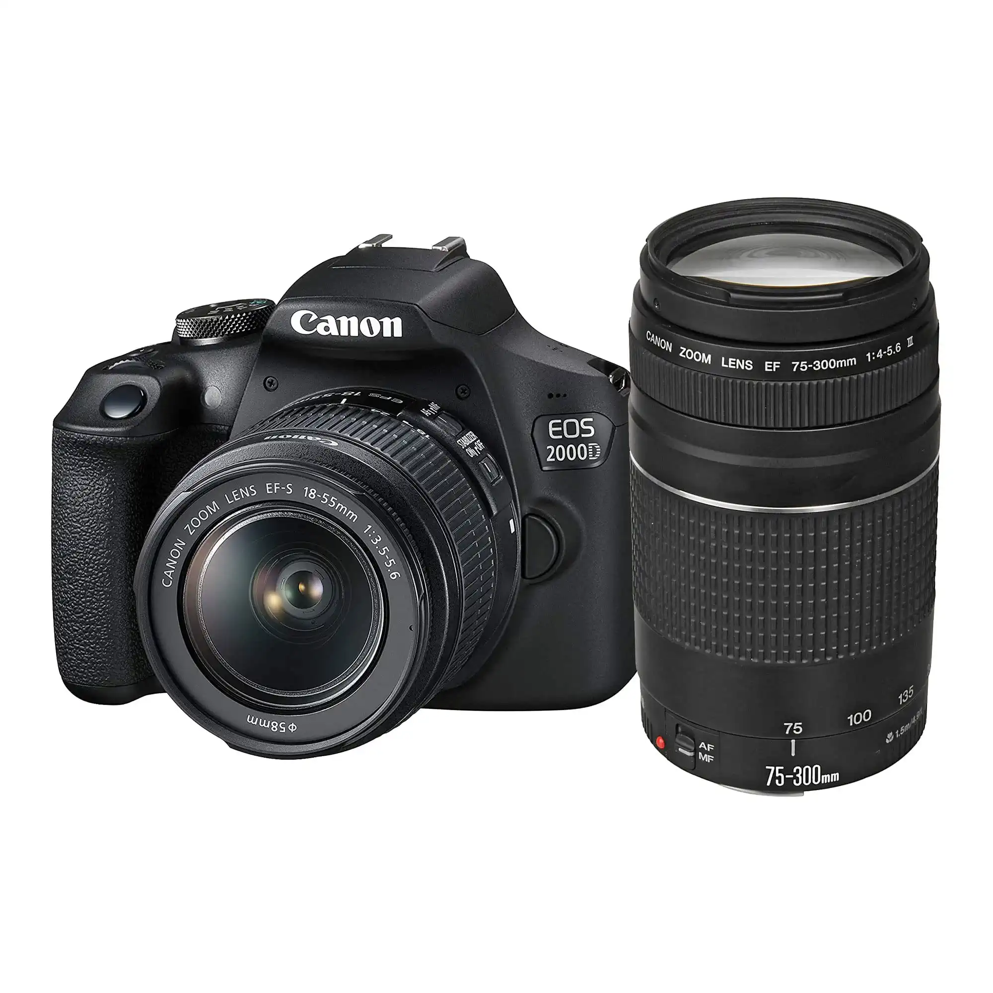 Canon EOS 2000D Spiegelreflexkamera (24,1 MP, DIGIC 4+, 7,5 (3,0 Zoll) LCD, Full-HD, WiFi, APS-C CMOS-Sensor) Inkl. Objektive EF-S 18-55mm is II F3.5-5.6 is II Und EF 75-300mm F4-5.6 III, Schwarz