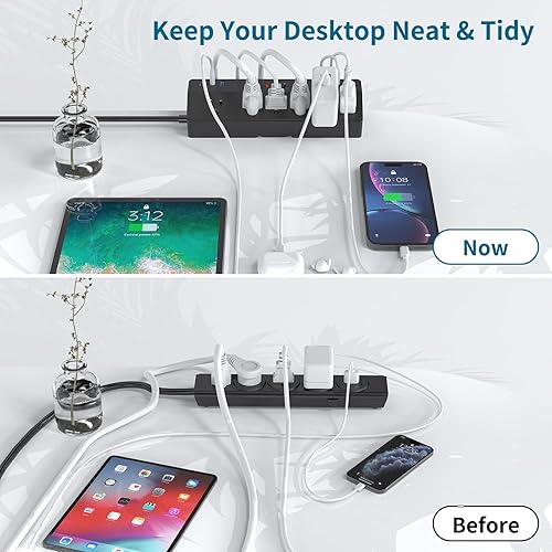 Miniatura 4 de Regleta de alimentación con abrazadera de escritorio, 2 USB C, estación de carga de salida de escritorio, cable de extensión de 10 pies, enchufe