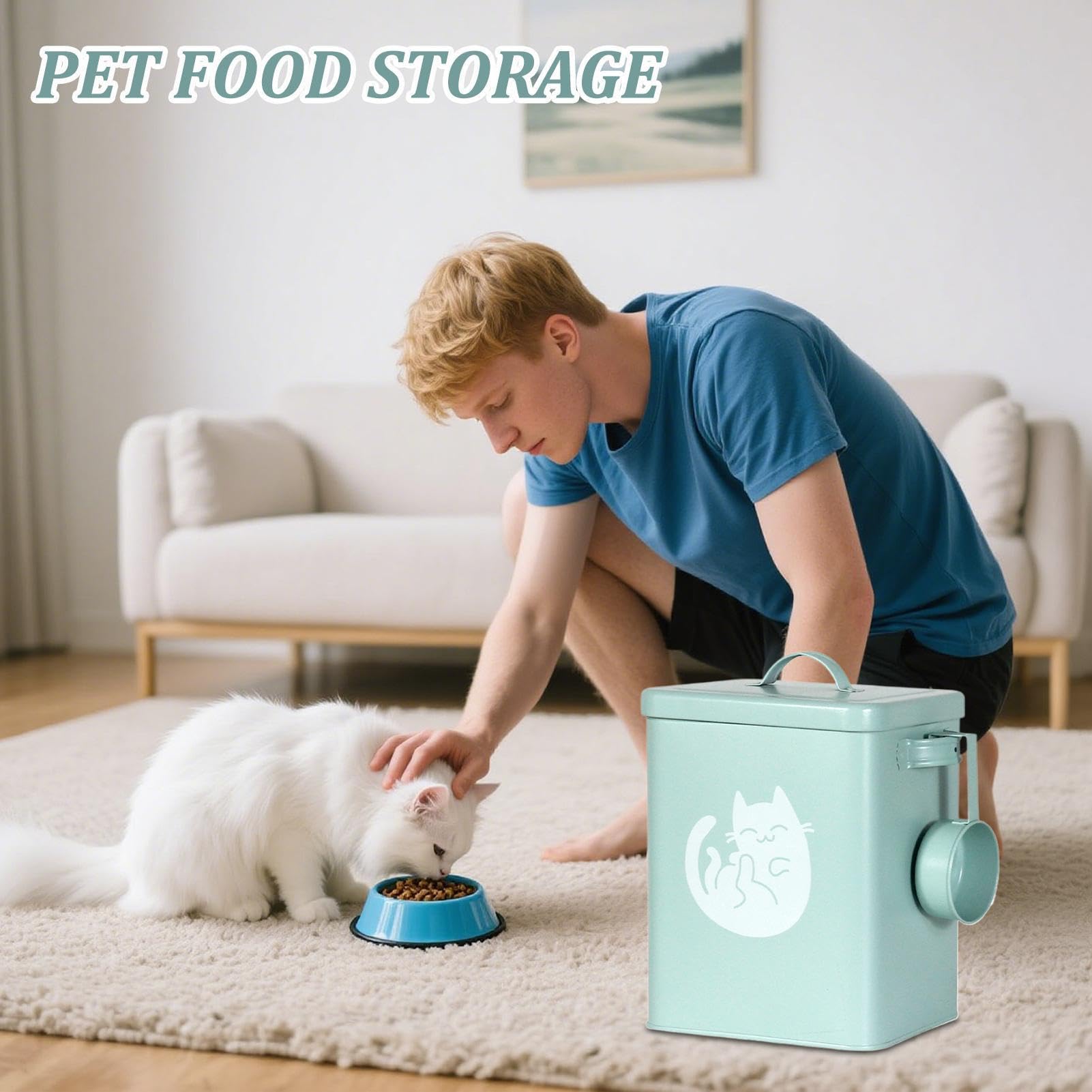 Contenitore per alimenti per animali domestici: design con sigillo ermetico, conservazione protettiva contro l'umidità, costruzione corpo in acciaio, strumento pala incluso | dispensa stoccaggio gr