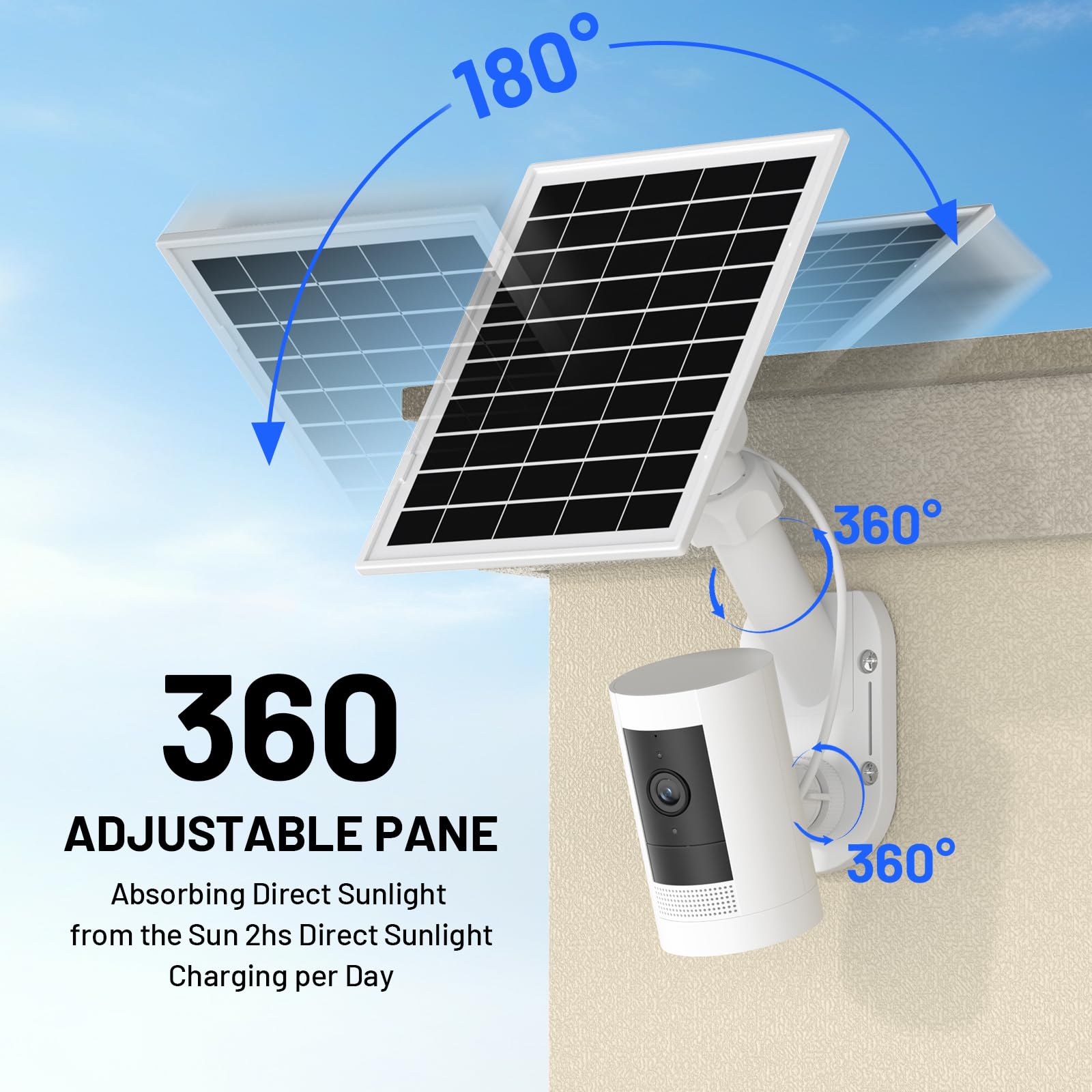 Pannello solare e supporto da parete 2 in 1 per Ring Cam, caricatore solare da 7 W compatibile con anelli Spotlight e Stick Up Outdoor Cam Batteria, Supporto per telecamera di sicurezza per esterni