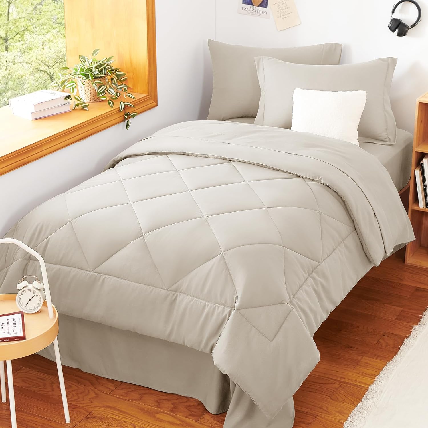 CozyLux Twin XL Comforter Set Beige - 5 Pieces Twin Extra Long Bed in a Bag for College Dorm, All Season Bedding Set for Girls and Boys, Soft Bed Set with Comforter, Sheets, Pillowcase & Sham - Image 7