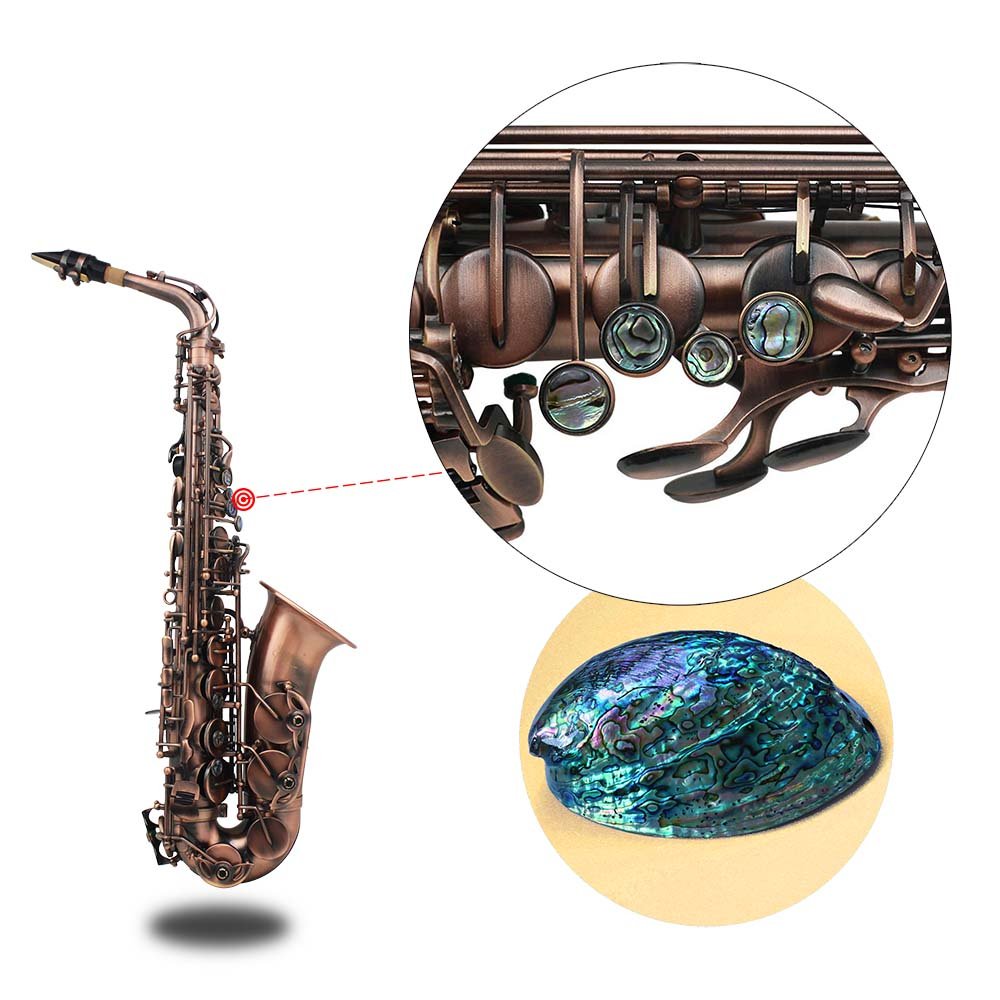 Btuty Eb Eb Saxophone alto en forme de coquille d'ormeau avec étui et gants de nettoyage (Rouge brun)