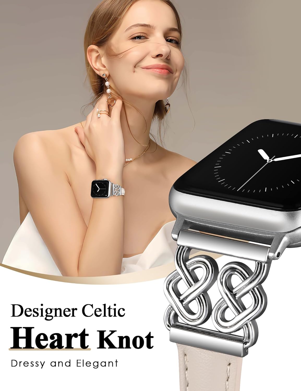 TOYOUTHS Leather Band Compatible with Apple Watch Bands Women 38/40/41/42/44/45/46/49mm Dressy Slim Leather Strap with Designer Heart Knot Buckle for iWatch Series 11 10 9 8 7 6 5 4 SE/Ultra 3 2 1 - Image 3