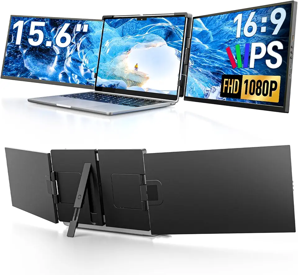 Extensor de tela de 15,6 polegadas para laptop, monitor portátil FHD 1080p IPS para laptop, monitor estendido triplo duplo compatível com laptops Windows, Mac, Android, Chrome de 13 a 17