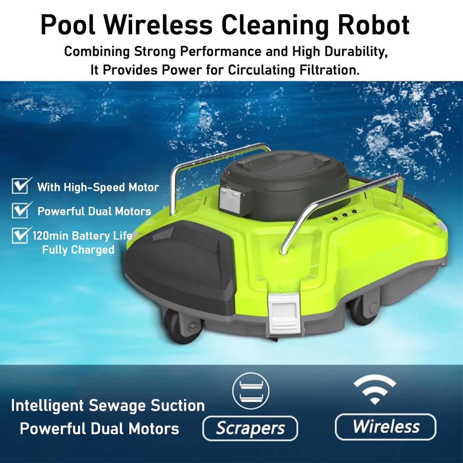 Pulitore automatico per piscine, senza fili, con navigazione intelligente, per piscine fuori terra e in terra, efficiente e facile da usare, ideale per tutti i tipi di piscina