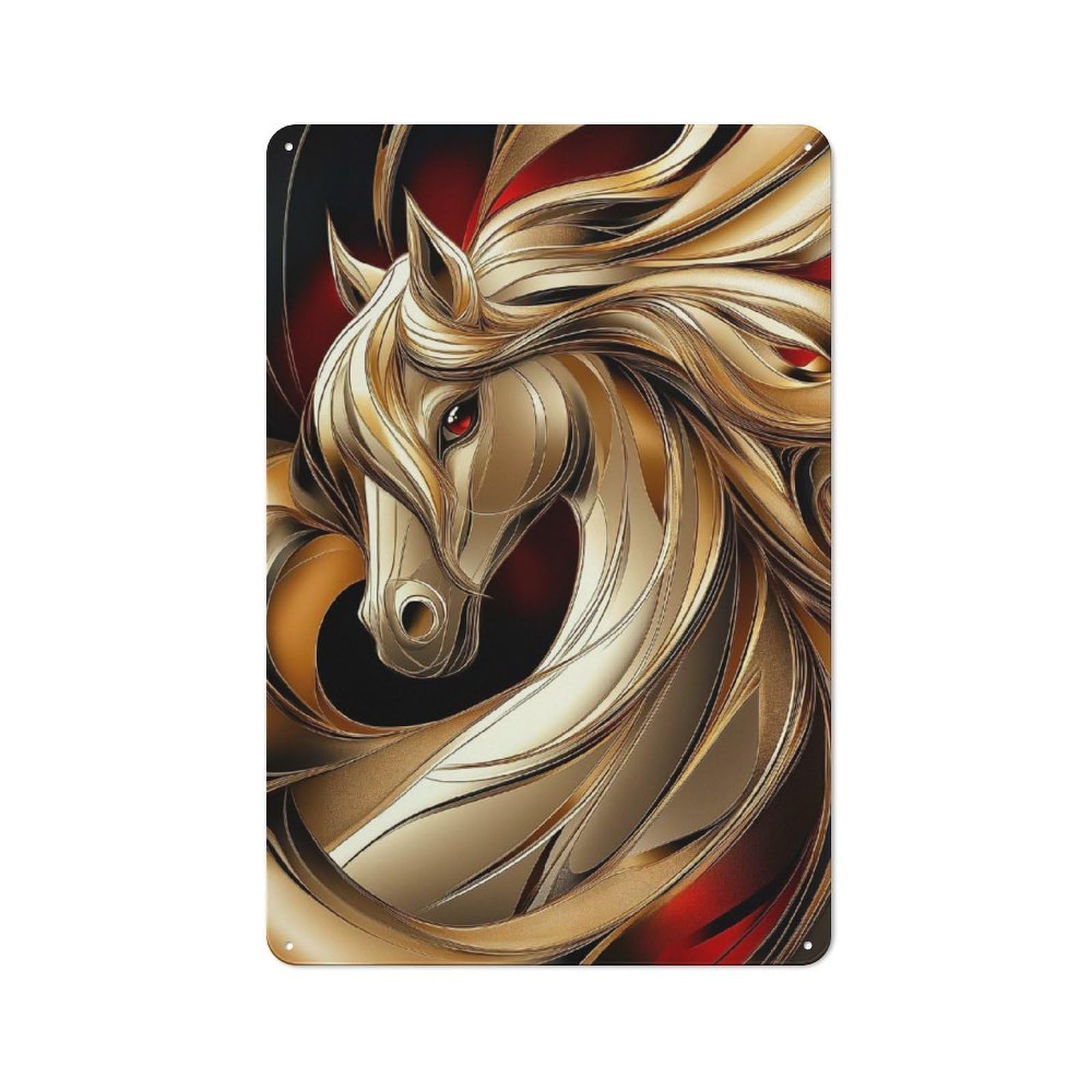 Classic Vintage Metal Sign 30x20cm Featuring Golden Horse Portrait, Home Bar Decor for Cafe, Pub, Workshop Or Home Bar