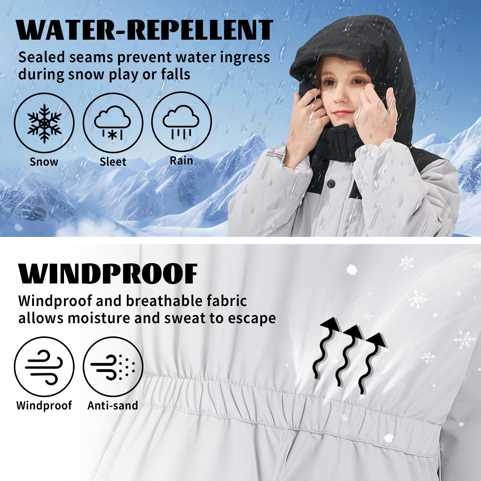 Owntop Tuta da Neve Intera per Bambini - Tuta da Sci Impermeabile e Leggera Unisex, Completo Sci Caldo con Cappuccio per Bambini e Bambine, Tuta da Snowboard Invernale (2-9 Anni)