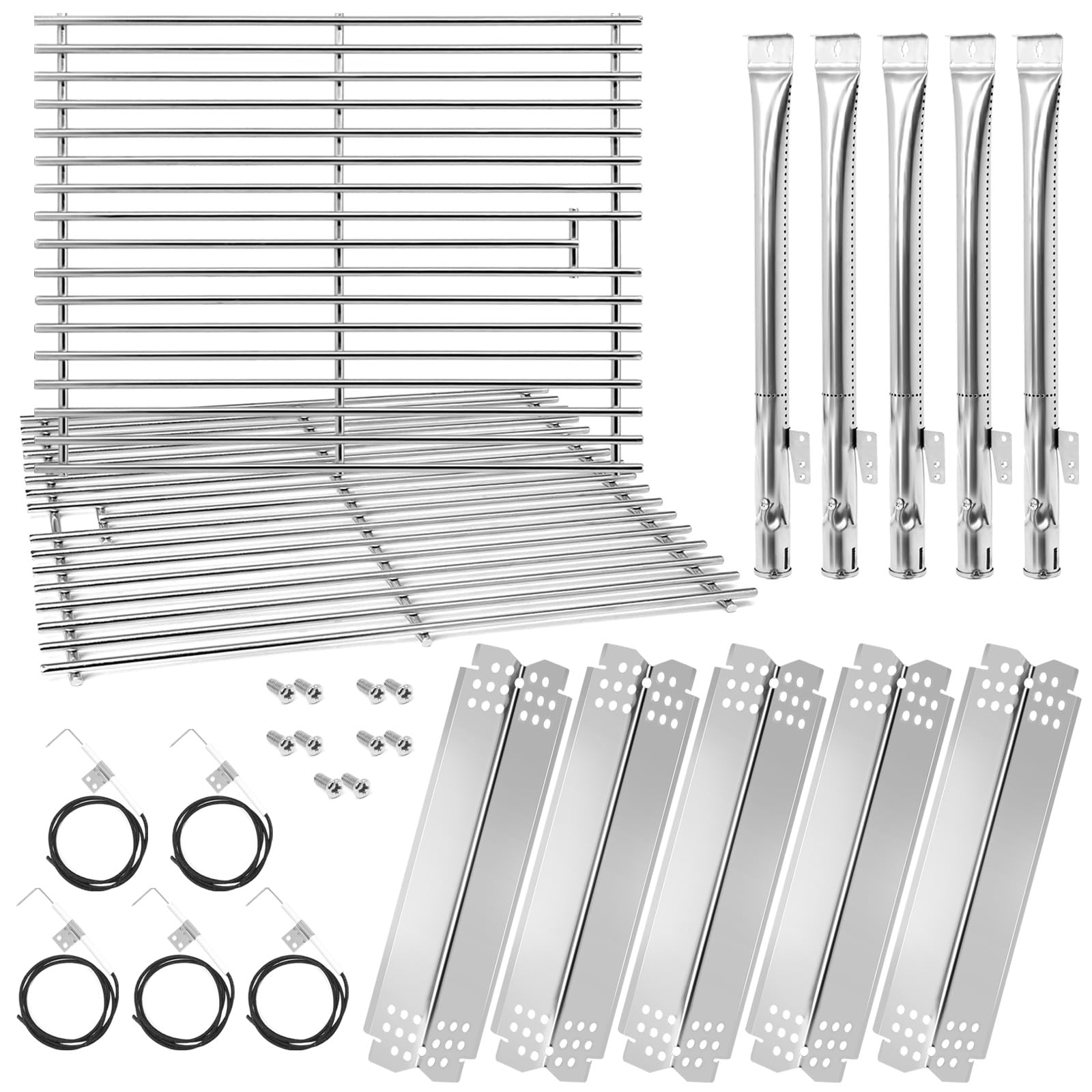 Grill Parts for Nexgrill 5 Burner 720-0888 720-0888N 720-0888A,4 Burner Nex-grill 720-0830H 720-0830 Stainless Steel Cooking Grates, Heat Plates, Burner Replacement Kit for Home Depot Nex grill