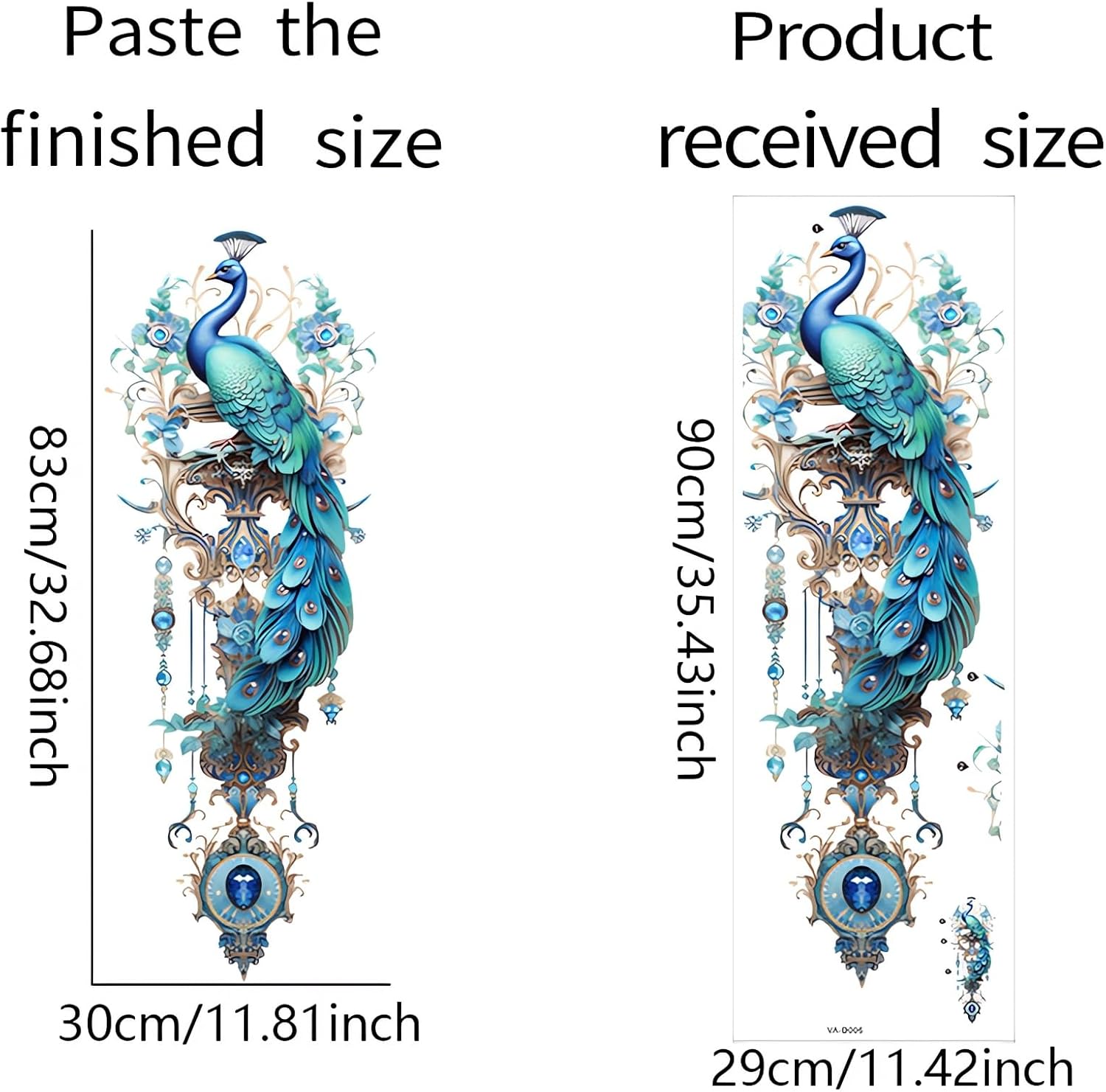 sacinora Gorgeous Blue Peacock Painted Wall Stickers, Peacock Pendant Art Wall Decals Removable Vinyl Peel and Stick for Living Room Bedroom Sofa TV Background Home Decorations