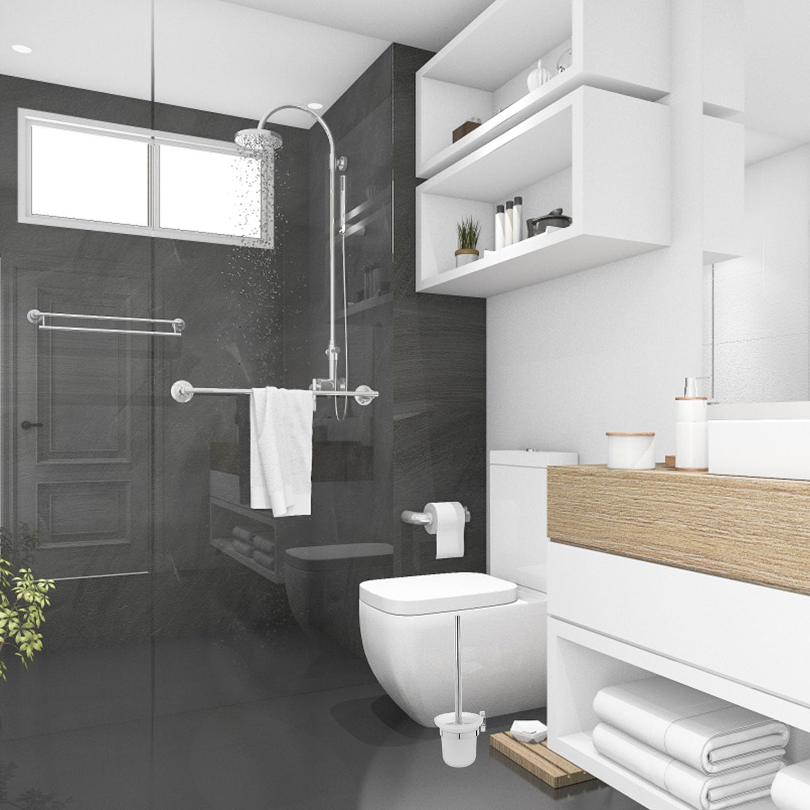 BESPORTBLE Scopino Multifunzionale con Supporto in Inossidabile per Wc Manico e Testina Delicata Design da la Pulizia del Bagno