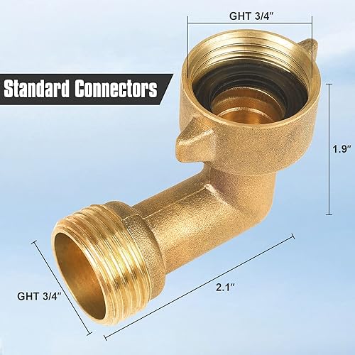 Miniatura 2 de Codo de manguera de 90 grados, codo de manguera de jardín para mangueras de agua de caravana, conexión de manguera de latón macizo de 3/4 pulgadas,