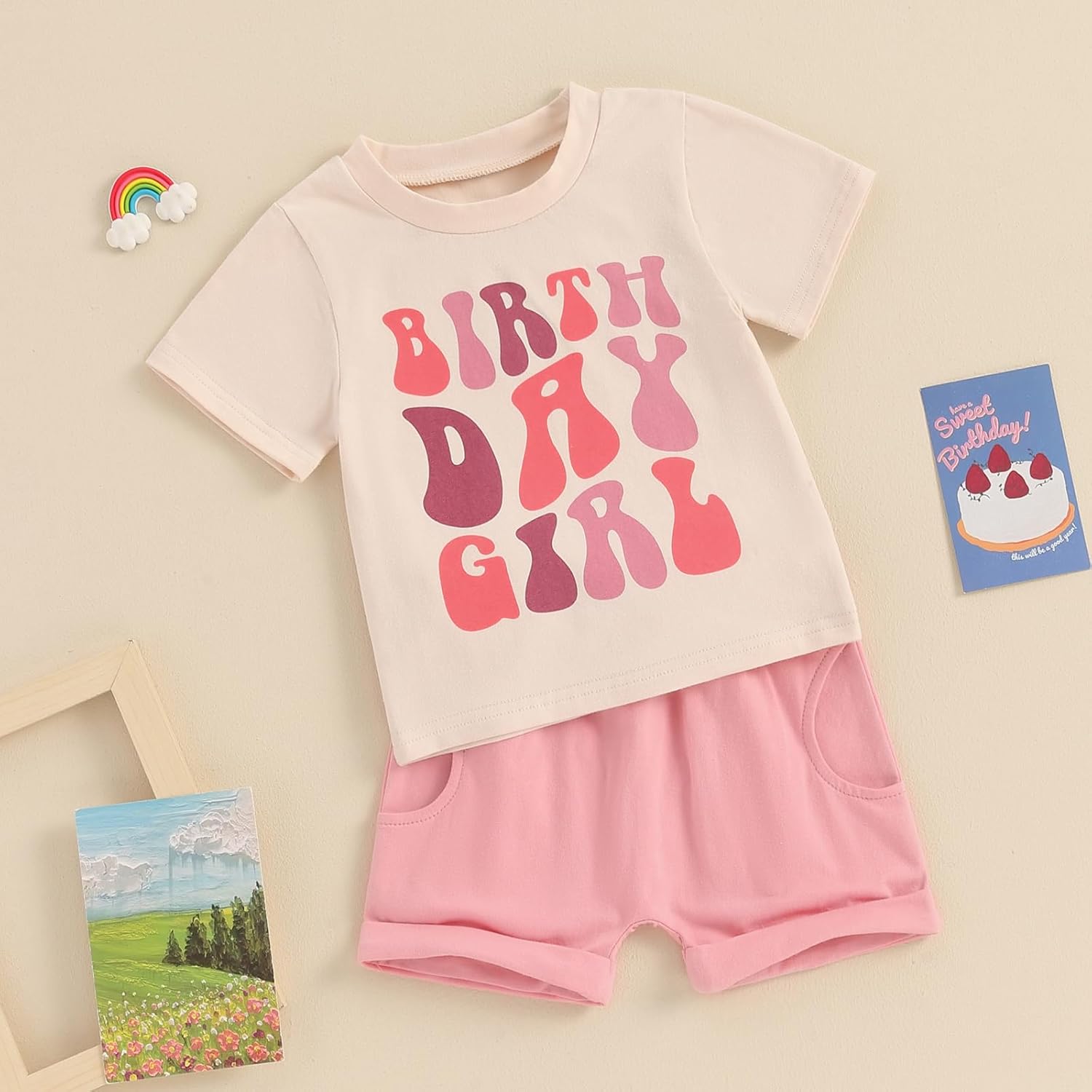 Kayotuas Toddler Baby Girl Birthday Outfit Birthday Girl Shirt and Elastic Shorts Set Cute Summer Clothes Smash Cake Outfits - Image 3