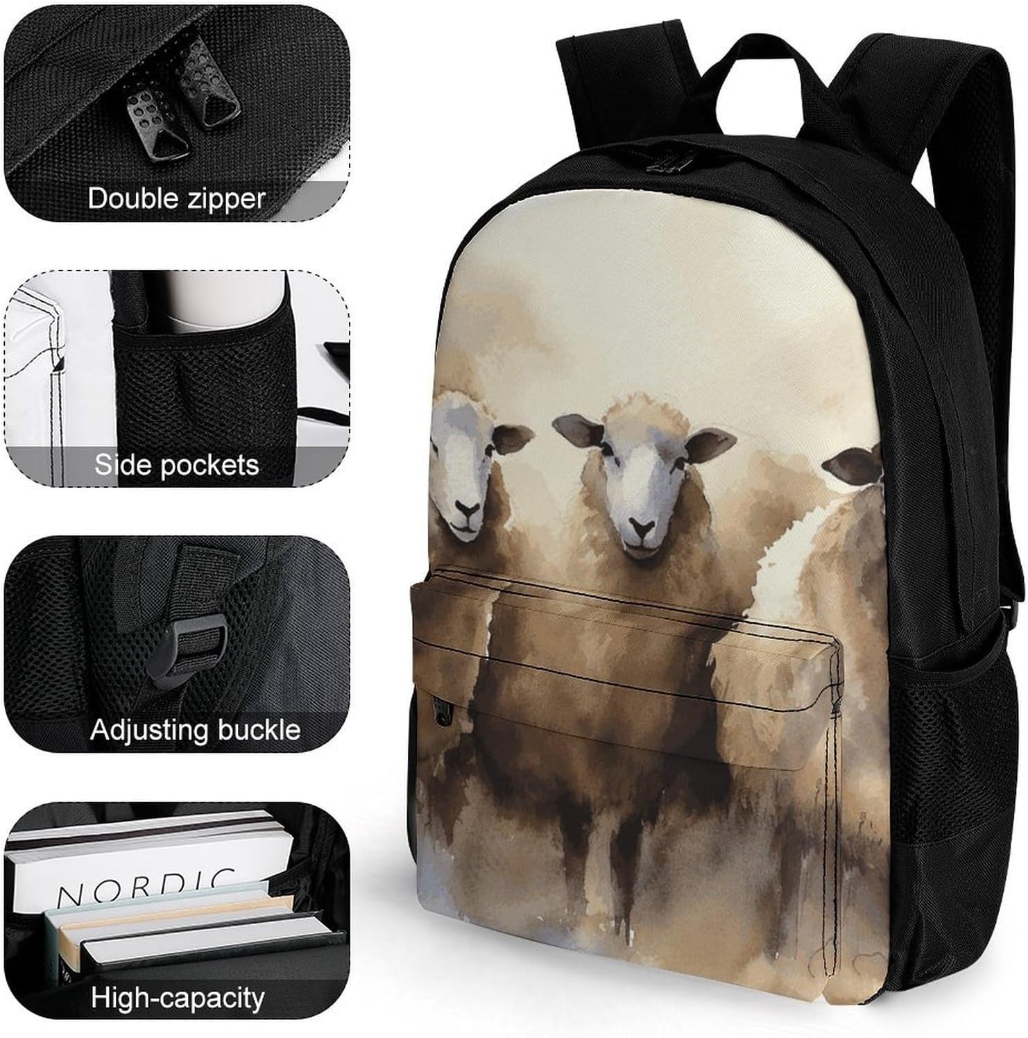Portable Sheeps Backpack with Front & Side Pockets image 3