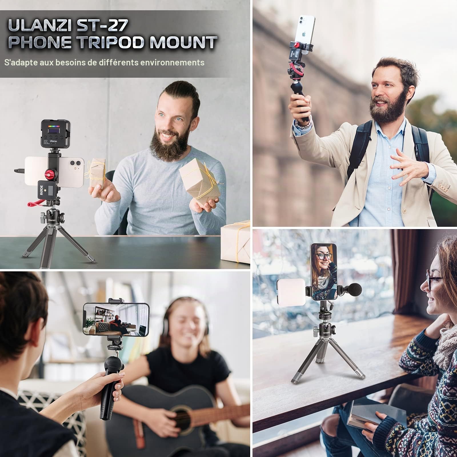 ULANZI ST-27 Adaptateur Trépied Smartphone en Aluminium iPhone Trépied Adaptateur avec Support Téléphone Arca-Swiss, Pince 1/4", Rotation 360° pour Vlogging