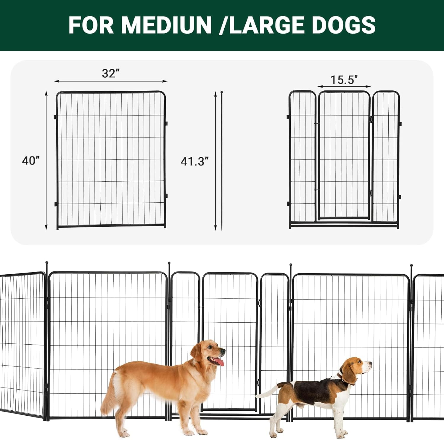 Dog Playpen Outdoor, 8panel Dog Fence with Gate for Yard,Pet Exercise Pen for Rv Camping Garden for Puppy and Small Dogs with Fixed Stakes