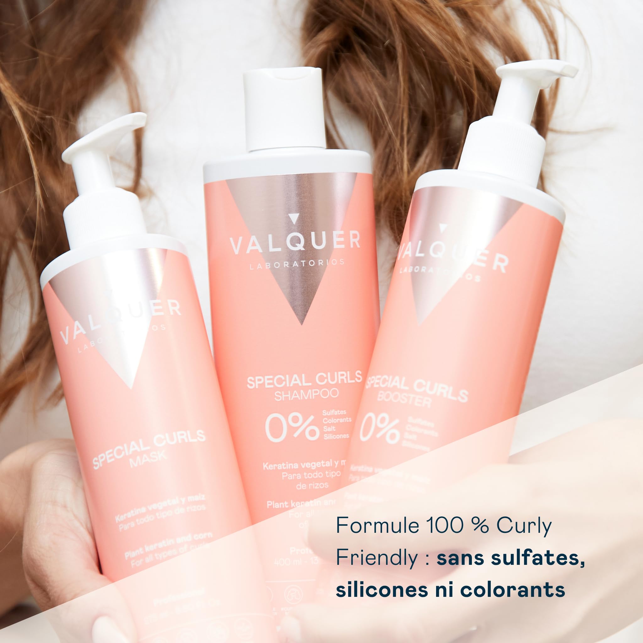 Valquer Professional Curly Method Pack Shampooing 400 ml + Masque 290 ml + Booster 300 ml Spécial Boucles, Cheveux Bouclés, Sans Sulfates, Sans Sel. Jusqu'à 96% d'origine naturelle