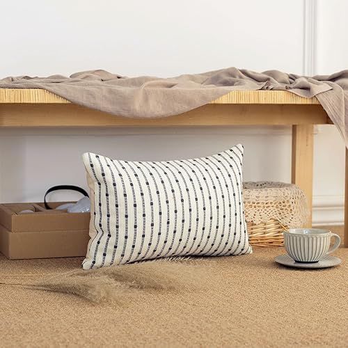 Miniatura 4 de Fundas de almohada lumbares bohemias de 12 x 20 pulgadas, color gris, azul y blanco, con textura brillante, fundas de almohada decorativas de granja