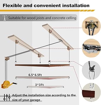 Overhead Garage Storage Lift, Ceiling Mounted Garage Storage Lift | 300lbs Weight, Supports 8-16ft Ceilings, Compatible Bronco, Weight, Wrangler (Deck Not Includ)