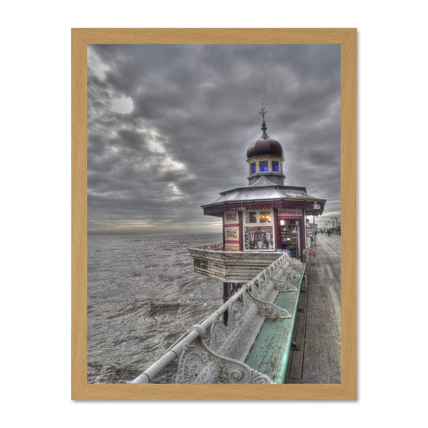 Wee Blue Coo Blackpool Pier Promenade Moody Photo Art Large Framed Art Print Poster Wall Decor 18x24 inch