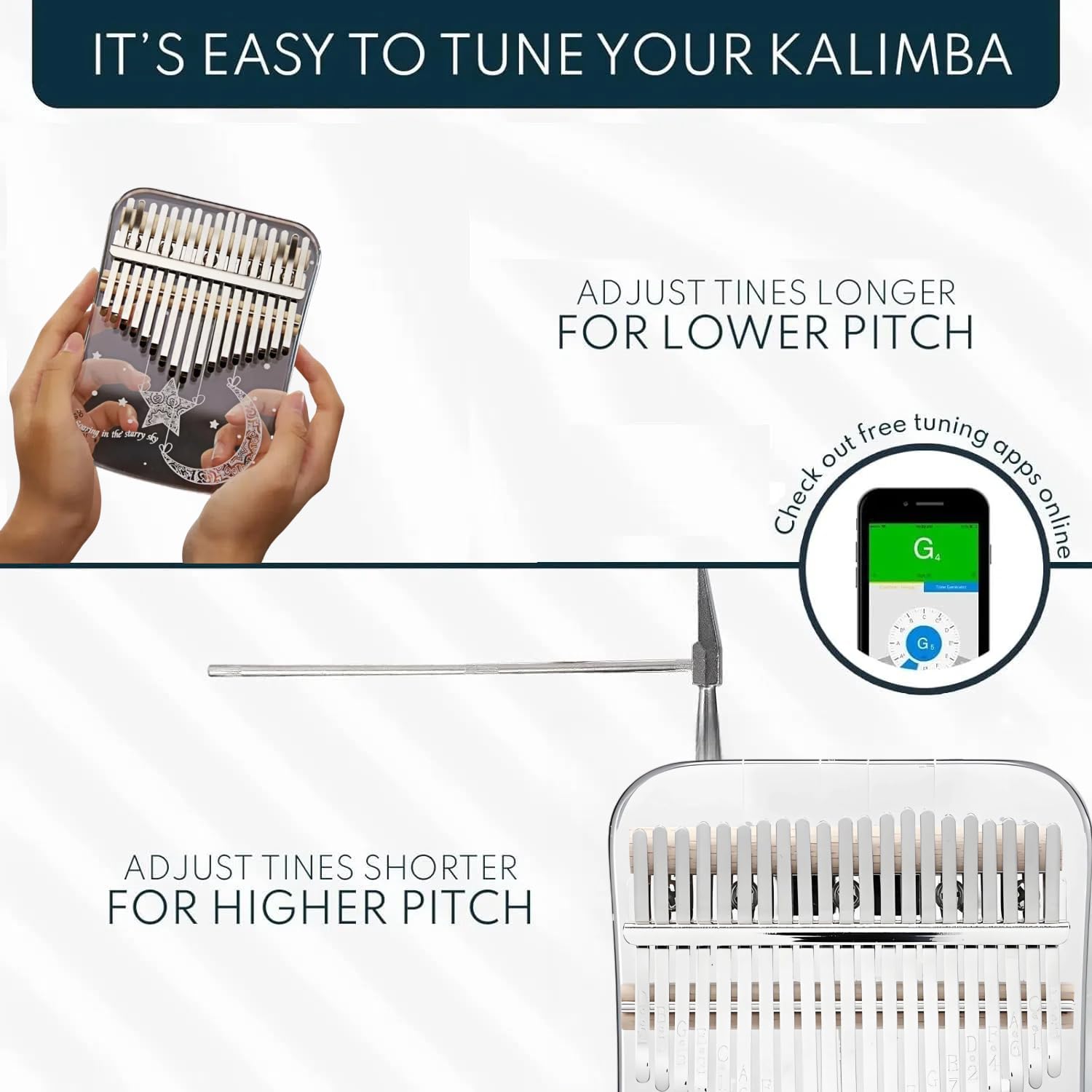 Kalimba 21 Schlüssel, Crystal Fingerklaviere，Professionelle Daumenklavier Carlimba, Mbira Instrumente für Erwachsene und Kinder (Weiß)