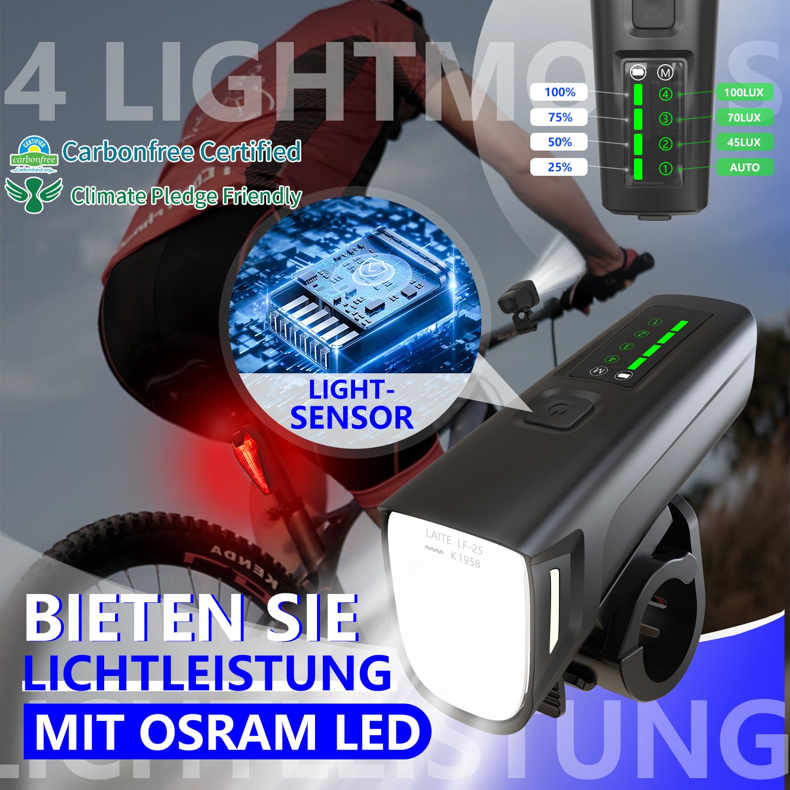 FORTRY Set Di Luci Per Bicicletta Con Funzione Di Lampeggiamento Del Freno, Omologato StVZO, Luce Della Ruota A LED Per Bicicletta, IPX5