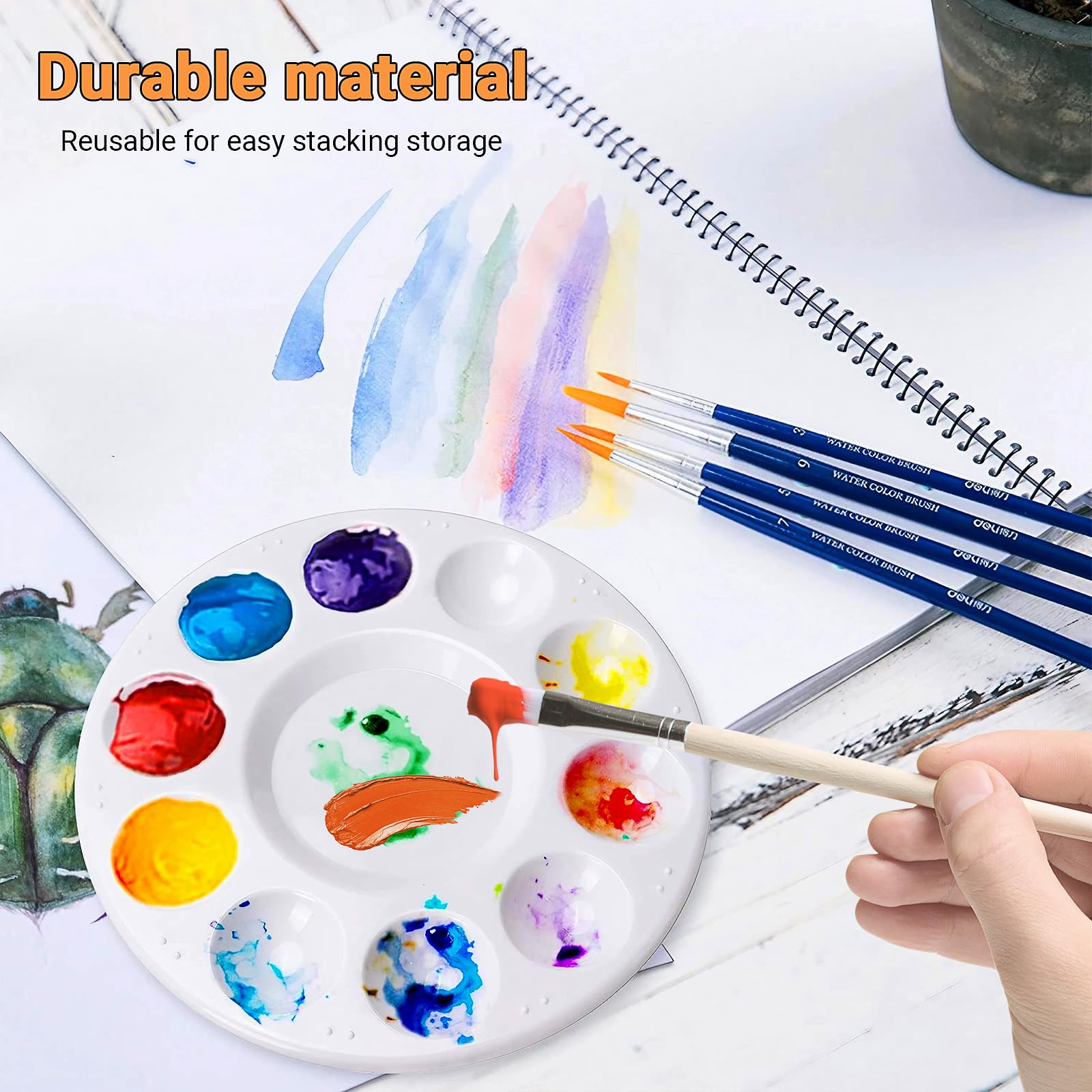 10 Palettes De Peinture En Plastique Réutilisables – Palette Ronde Avec Alvéoles Pour Aquarelle, Acrylique & Huile