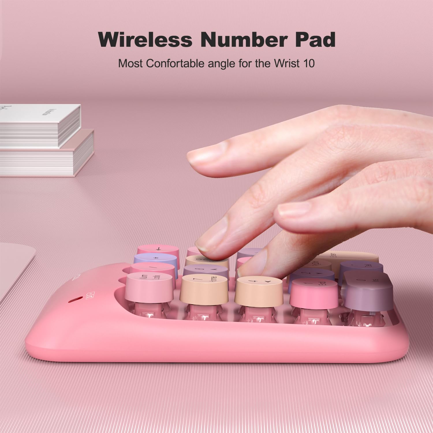 MOWUX Almohadillas numéricas inalámbricas, lindo teclado numérico colorido portátil de 2.4 GHz, extensiones de teclado de contabilidad financiera, teclado numérico de 10 teclas para computadora