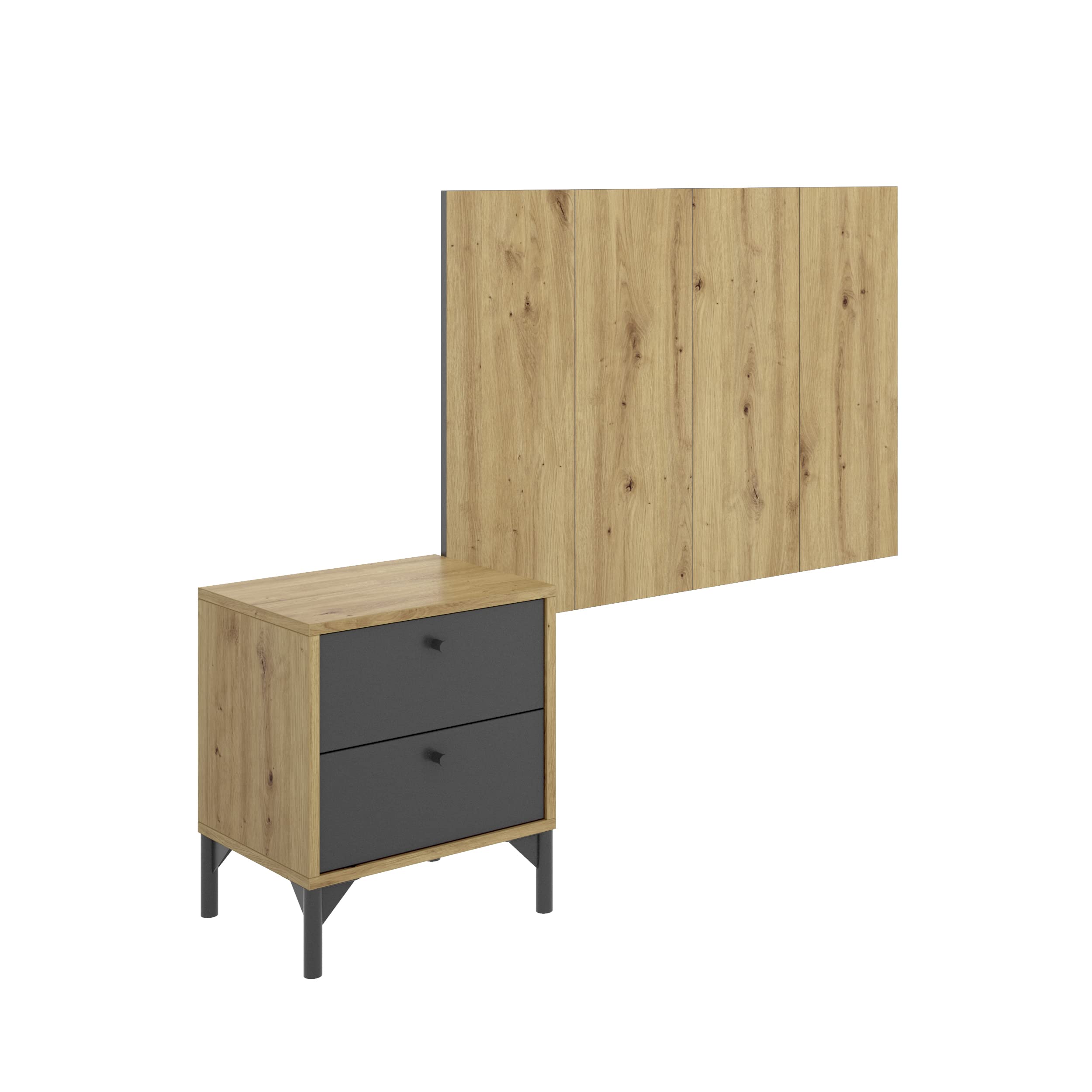 DEKIT GRUPO RIMOBEL Greta Cabecero mesita de Noche, Madera, Nordic y Grafito, Cama Individual