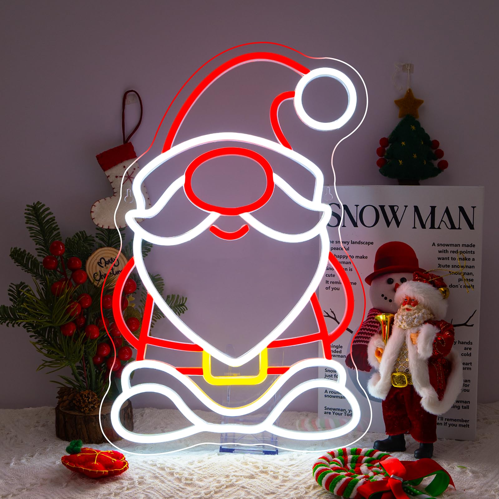 NOXET Neonowy szyld Christmas Gnome neonowy znak Święty Mikołaj neonowy znak Boże Narodzenie neonowe światło do dekoracji ścian Boże Narodzenie tabliczka LED na imprezę, Nowy Rok, festiwal, dekoracja