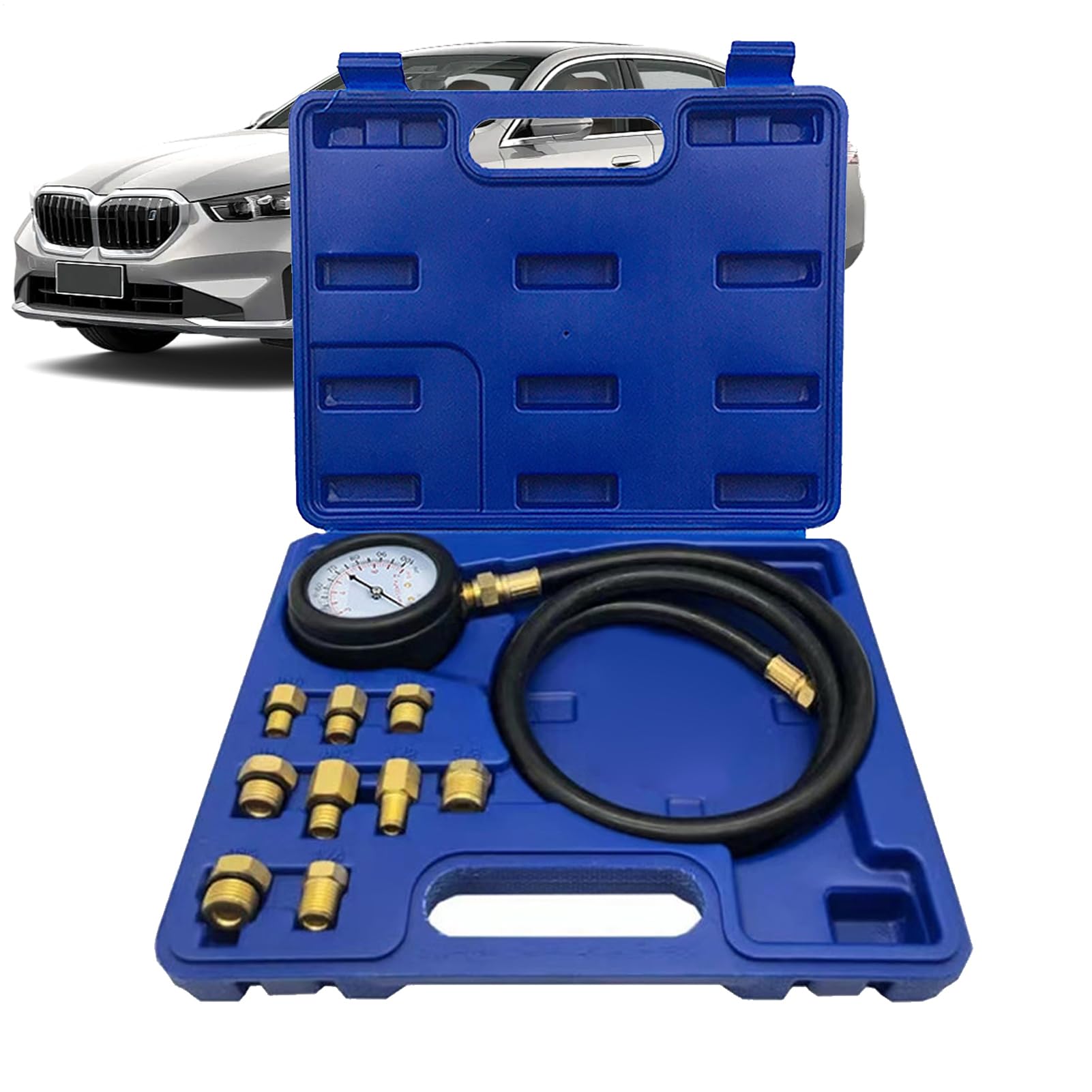 Kit test compressione motore Tester Cilindri Per Auto | Manometro Strumento Diagnostico Auto, Custodia Tubi Lunghi, Doppia, Manometro Compressione Per Officine, Appassionati Motori