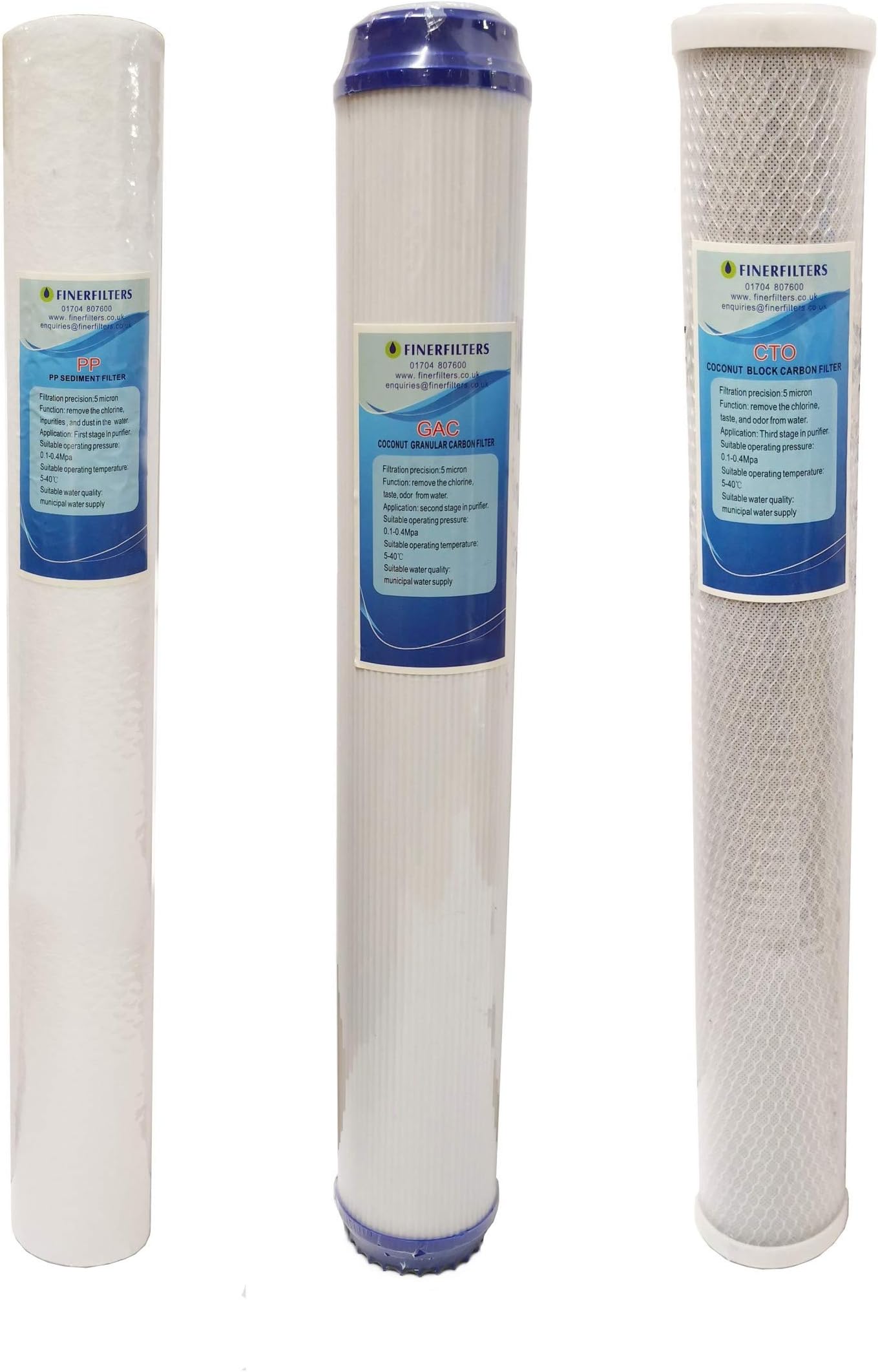 20" Triple Housing Replacement Water Filter Set PP GAC CTO by Finerfilters